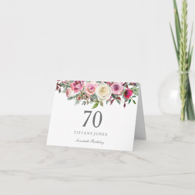 Elegant White Rose Floral 70th Birthday Thank you (Front)