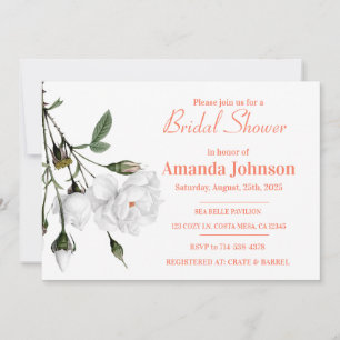 Elegant White Rose Floral Bridal Shower Invitation