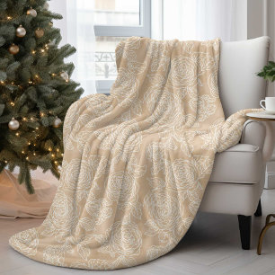 Elegant White Rose Floral Fleece Blanket