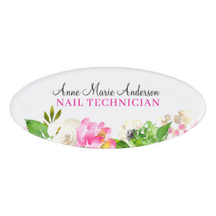 Elegant White Rose Floral Professional Name  Tag