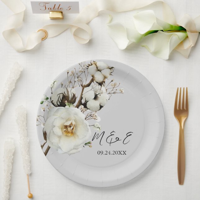 Elegant White Rose Florals Wedding Paper Plates (Wedding)