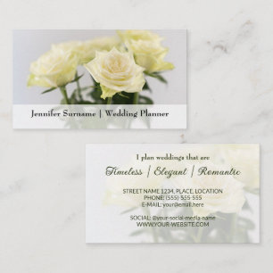 Elegant White Rose Flowers Classic Wedding Planner Business Card