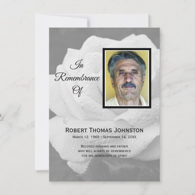 Elegant White Rose Funeral Sympathy Thank You Card (Front)