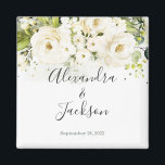 Elegant White Rose & Gold Cursive Wedding Magnet<br><div class="desc">Perfect way to celebrate Your Special Day!  Check Out our Matching Items: https://www.zazzle.com/store/bdp_designs/products?cg=196448434588051810</div>