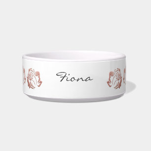 Elegant White Rose Gold Embossed Roses Dog Bowl