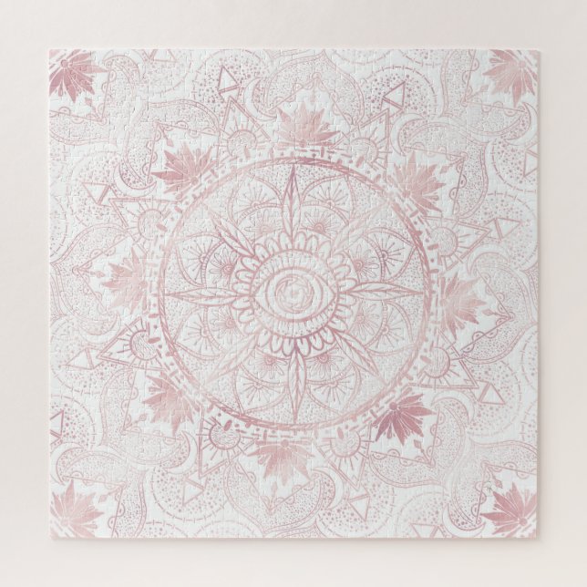 Elegant White Rose Gold Eye Sun Moon Mandala Jigsaw Puzzle (Vertical)