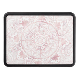 Elegant White Rose Gold Eye Sun Moon Mandala Trailer Hitch Cover