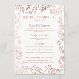 Elegant White Rose Gold Floral Wedding Menu