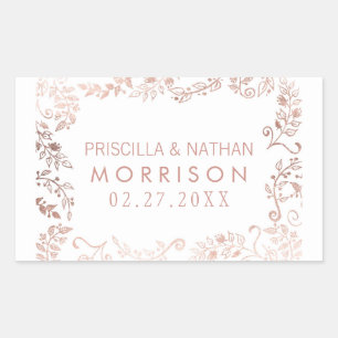 Elegant White Rose Gold Floral Wedding Sticker
