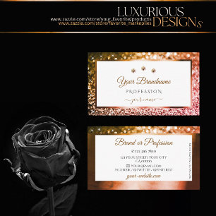 Elegant White Rose Gold Golden Glitter Diamonds Business Card