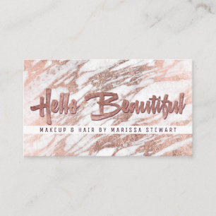 Elegant White Rose Gold Marble Hello Beautiful Business Card