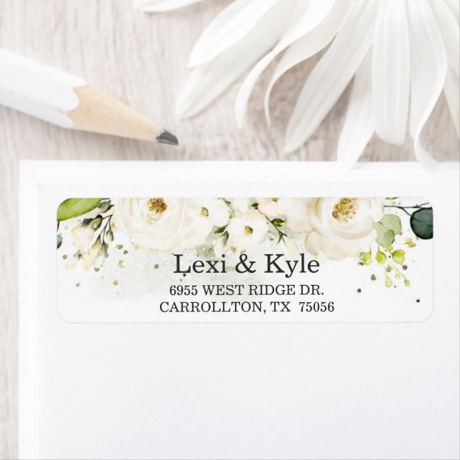 Elegant White Rose & Gold Modern Font Adresse (En situation)