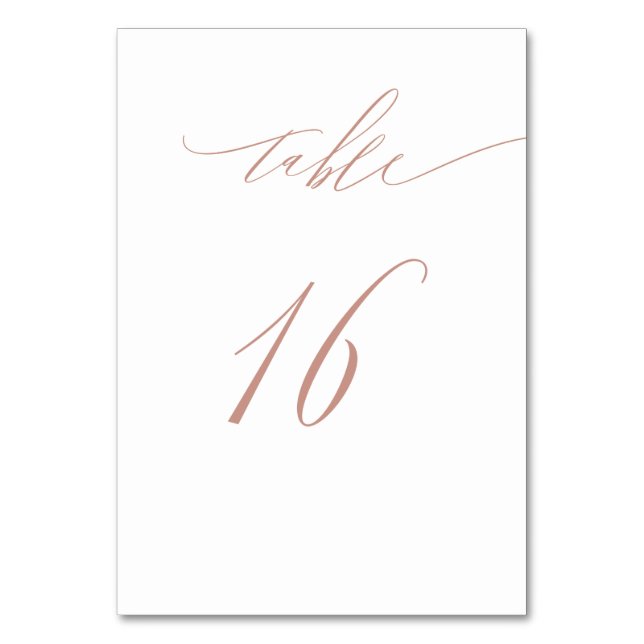 Elegant White Rose Gold Script No16 Wedding Table Number (Front)