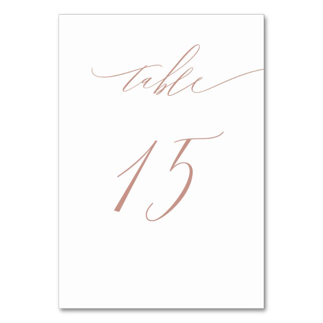 Elegant White Rose Gold Script No 15 Wedding Table Number (Front)