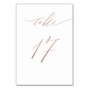 Elegant White Rose Gold Script No 17 Wedding Table Number