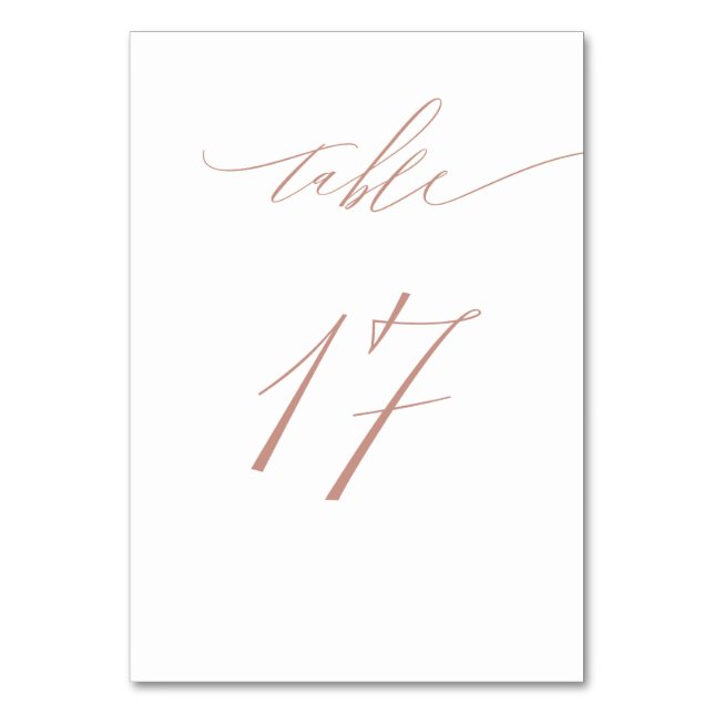 Elegant White Rose Gold Script No 17 Wedding Table Number (Front)