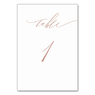 Elegant White Rose Gold Script No 1 Wedding Table Number