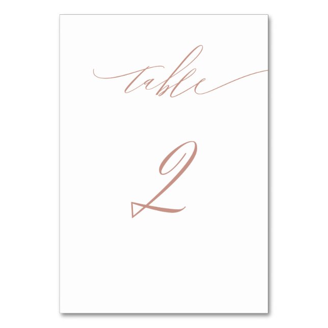 Elegant White Rose Gold Script No 2 Wedding Table Number (Front)