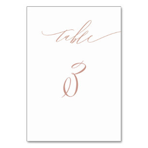Elegant White Rose Gold Script No 3 Wedding Table Number
