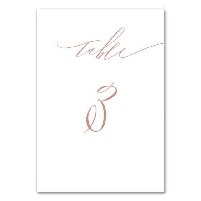 Elegant White Rose Gold Script No 3 Wedding Table Number (Front)