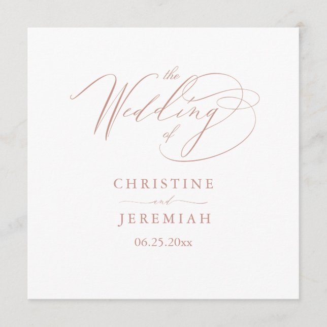 Elegant White Rose Gold Script Typography Wedding Program (Front)