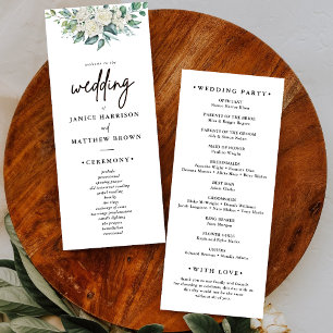 Elegant White Rose Greenery Floral Wedding Program