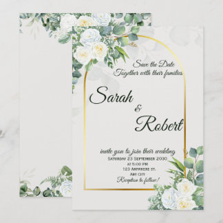 Elegant White Rose Greenery Wedding Invitation