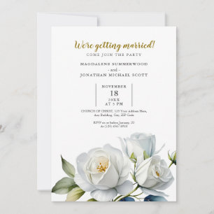 Elegant White Rose Minimalist Floral Wedding Invitation