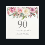 Elegant White Rose Pink Floral 90th Birthday Napkin<br><div class="desc">Elegant White Rose Pink Floral 90th Birthday

For the collection visit the Niche and Nest store.
floral watercolor design Fully Customizable / personalized</div>