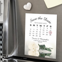 Elegant White Rose Save the Date Calendar Magnet