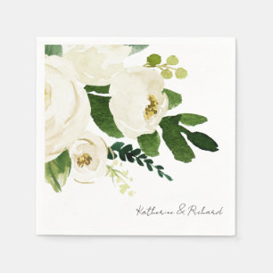 Elegant White Rose Script Personalized Cocktail  Napkin
