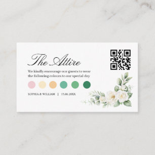 Elegant White Rose Wedding Attire Dress Code QR Ca Enclosure Card