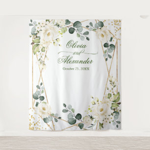 Elegant White Rose Wedding Photo Booth Backdrop Tapestry