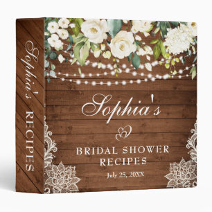Elegant White Roses and Lace  Bridal Shower Recipe Binder