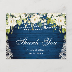 Elegant White Roses and Lace Rustic Wood Thank You Postcard