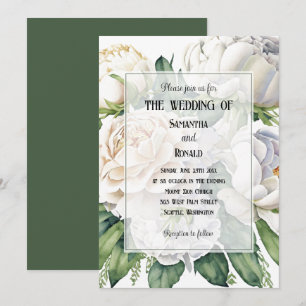 Elegant White Roses and Peonies Wedding Invitation