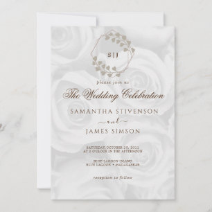 Elegant White ROses Background Wedding  Invitation