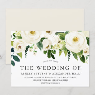 Elegant White Roses Beautiful Wedding Invitation