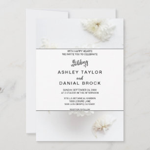 Elegant white roses blossoms floral summer Wedding Invitation