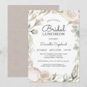 Elegant White Roses Bridal Luncheon Invitation