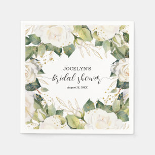 Elegant White Roses Bridal Shower Napkin