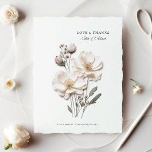 Elegant White Roses Chic Wedding Thank You Card