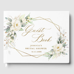 Elegant White Roses Eucalyptus Bridal Shower Guest Book