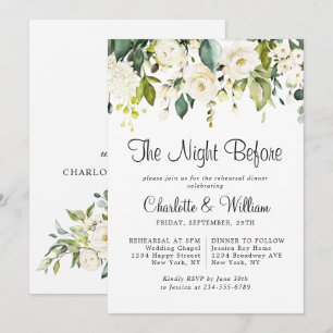 Elegant White Roses Eucalyptus REHEARSAL DINNER Invitation