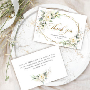 Elegant White Roses Eucalyptus Wedding Thank You Card