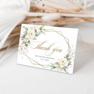 Elegant White Roses Eucalyptus Wedding Thank You Card