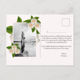 Elegant White Roses Flat Thank You Postcard