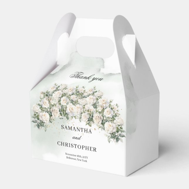 Elegant White Roses Floral Garden greenery wedding Favor Box (Front Side)