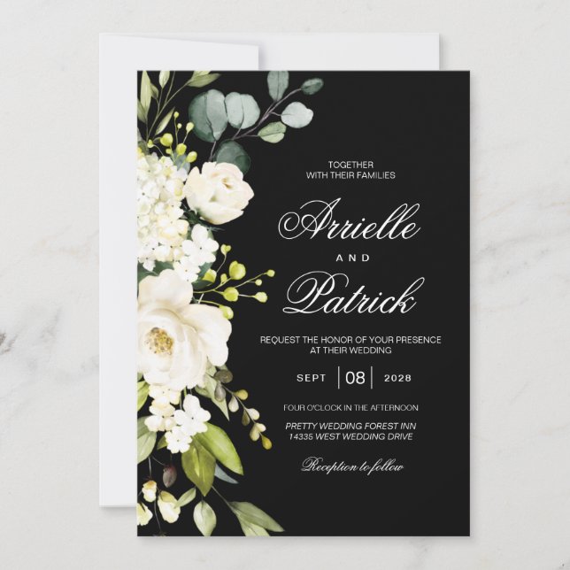 Elegant White Roses Floral Greenery Invitation (Front)