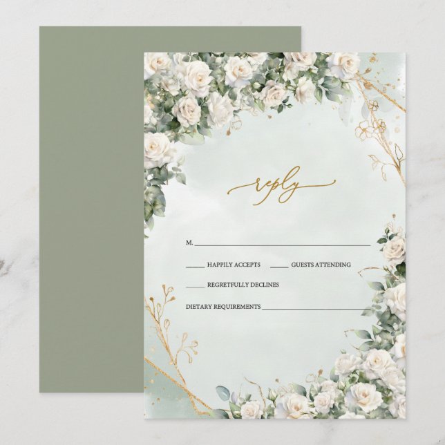 Elegant White Roses Frame Wedding  Invitation (Front/Back)
